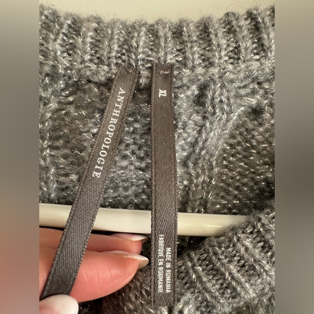 Anthropologie grey silver sparkly cardigan sweater wool cable knit XL 1X - Picture 6 of 6